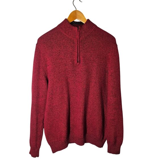 Men's Comfy, Chaps Red Half-Zip Sweater Medium Cotton Poly Blend Warm Winter Kni - Picture 1 of 16